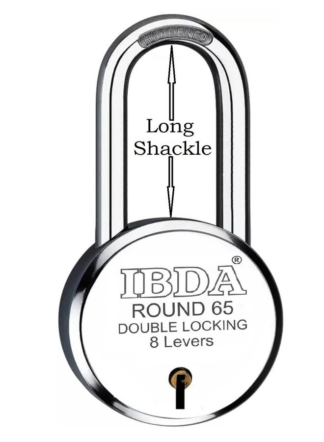 IBDA قفل IBDA طويل ذو قفل بمفتاح 65 مم | قفل ومفتاح | قفل مزدوج | تقنية 8 أذرع | قفل بهيكل فولاذي بدون مسامير | قفل للمنزل، البوابة، الشواية، الباب، الكادي، القناة، السلسلة، المحل، المستودع، صندوق العداد (عبوة من قطعة واحدة) - Image 1